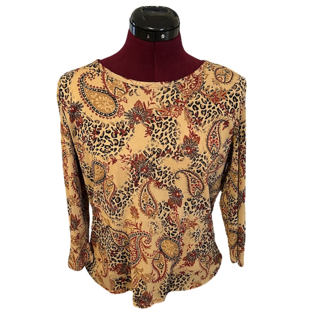 90s style cheetah/leopard print mesh top with florals/ paisley